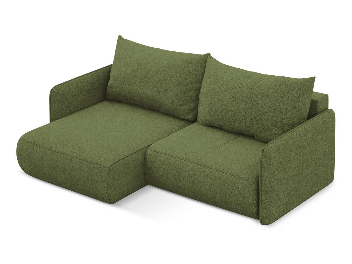 ECKSOFA mit Schlaffunktion Chenille Stoff Grün - Dunkelgrün/Schwarz, Kunststoff/Textil (148/207cm) - Makamii