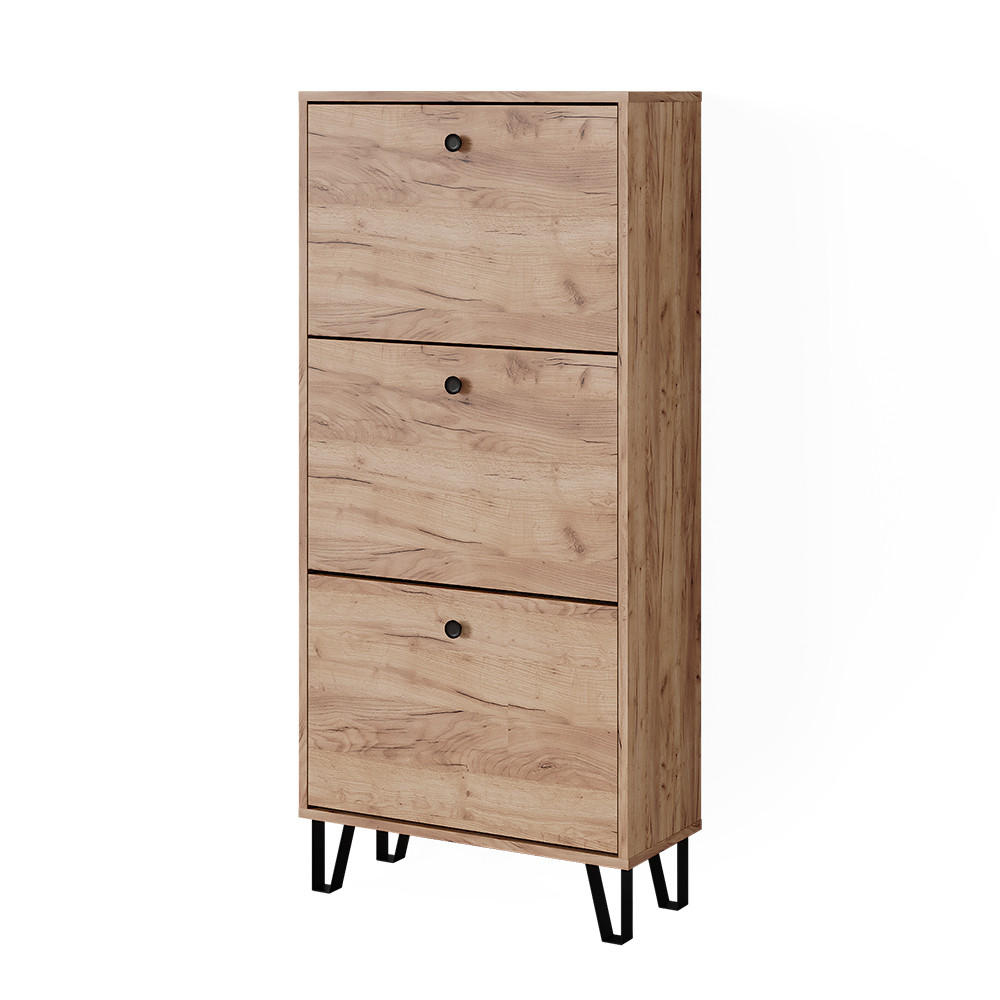SCHUHKIPPER Siri Goldkraft Eiche 60 x 130 cm mit 3 Klappschubladen - Honigeiche, Holzwerkstoff (130/60/26cm) - Vicco