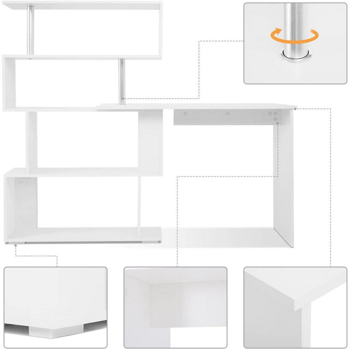 COMPUTERTISCH L-förmig mit drehbarem Bücherregal Weiß 157 x 45 x 130,5 cm - Weiß, Holzwerkstoff (45/157/130.5cm)