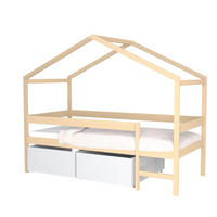 HAUSBETT MIKA mit Matratze und Schublade/ Kinderbett 90x190 - Naturfarbe & Weiß - Multicolor, Holz (90/190cm) - Weber Industries