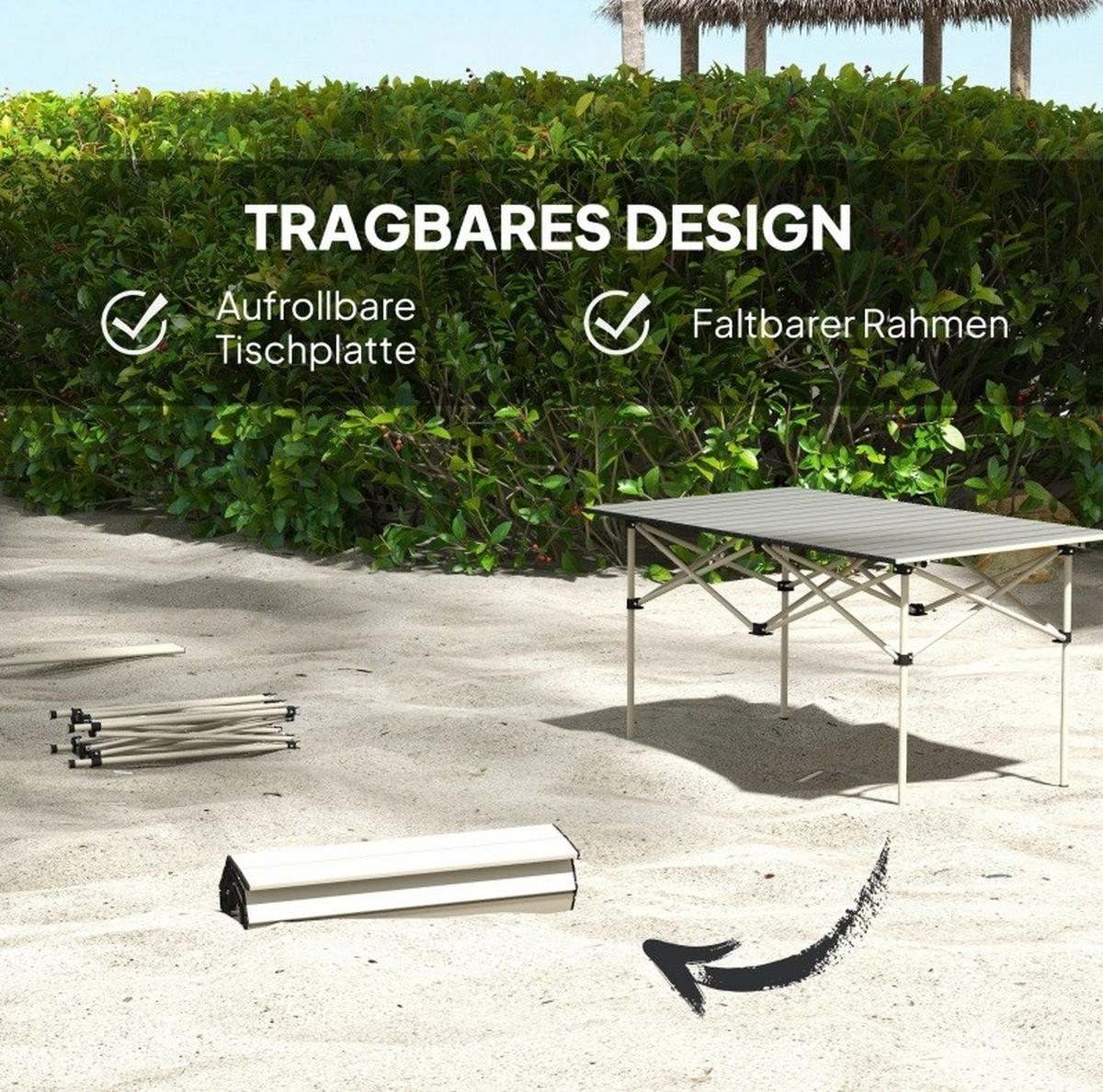 GARTENTISCH aus Aluminium 95 x 55 x 50 cm Beige mit Tragetasche - Beige, Metall (95/55/50cm) - Modfu
