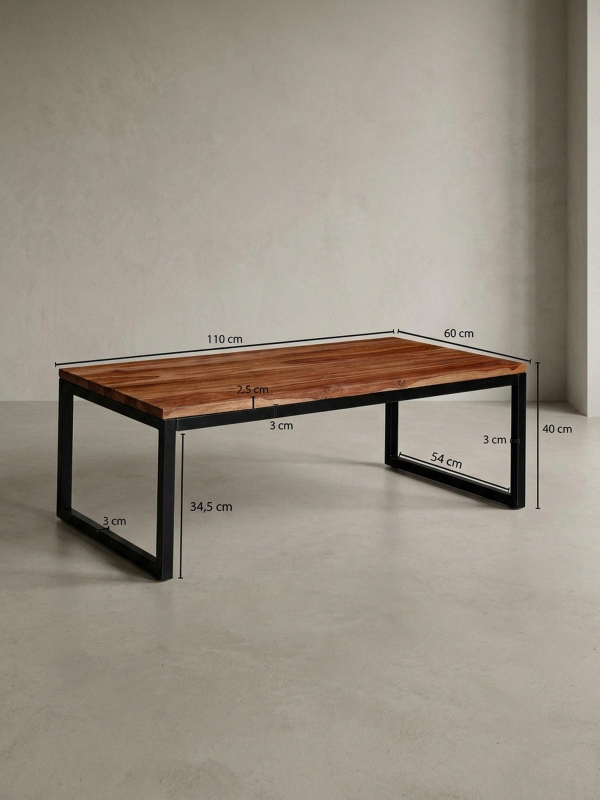 COUCHTISCH Industrie-Stil in Sheesham-Holz massiv, Unikat mit einzigartiger Maserung - Schwarz/Braun, Holz/Metall (60/110/40cm) - KADIMA DESIGN