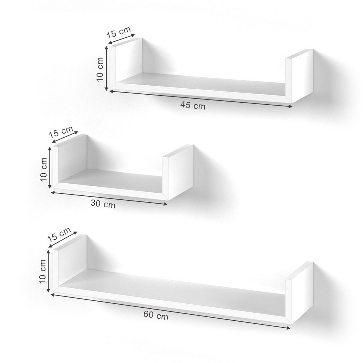 WANDREGAL Weiß 60 x 10 cm 3er Set - Weiß, Holzwerkstoff (60/10/15cm) - Vicco