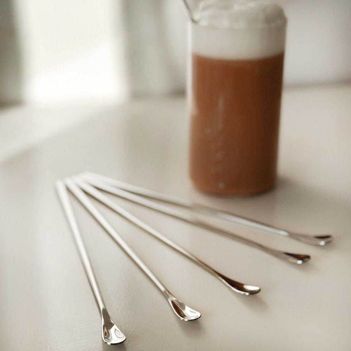 LATTE MACCHIATO LÖFFEL 22 cm Länge (6er Set) - Silberfarben, Metall - Intirilife