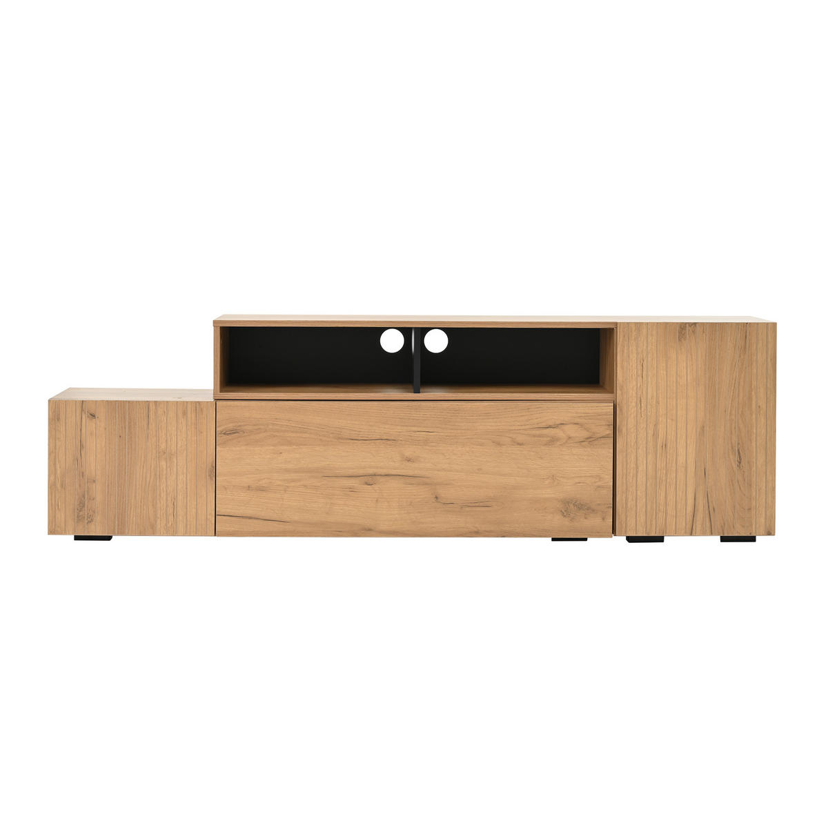 WOHNWAND 174-265/35/53,5 cm aus Spanplatte mit längenverstellbarem TV-Element Eichefarben/Schwarz - Eichefarben, Holzwerkstoff (135/53.5/35cm) - Modenvie