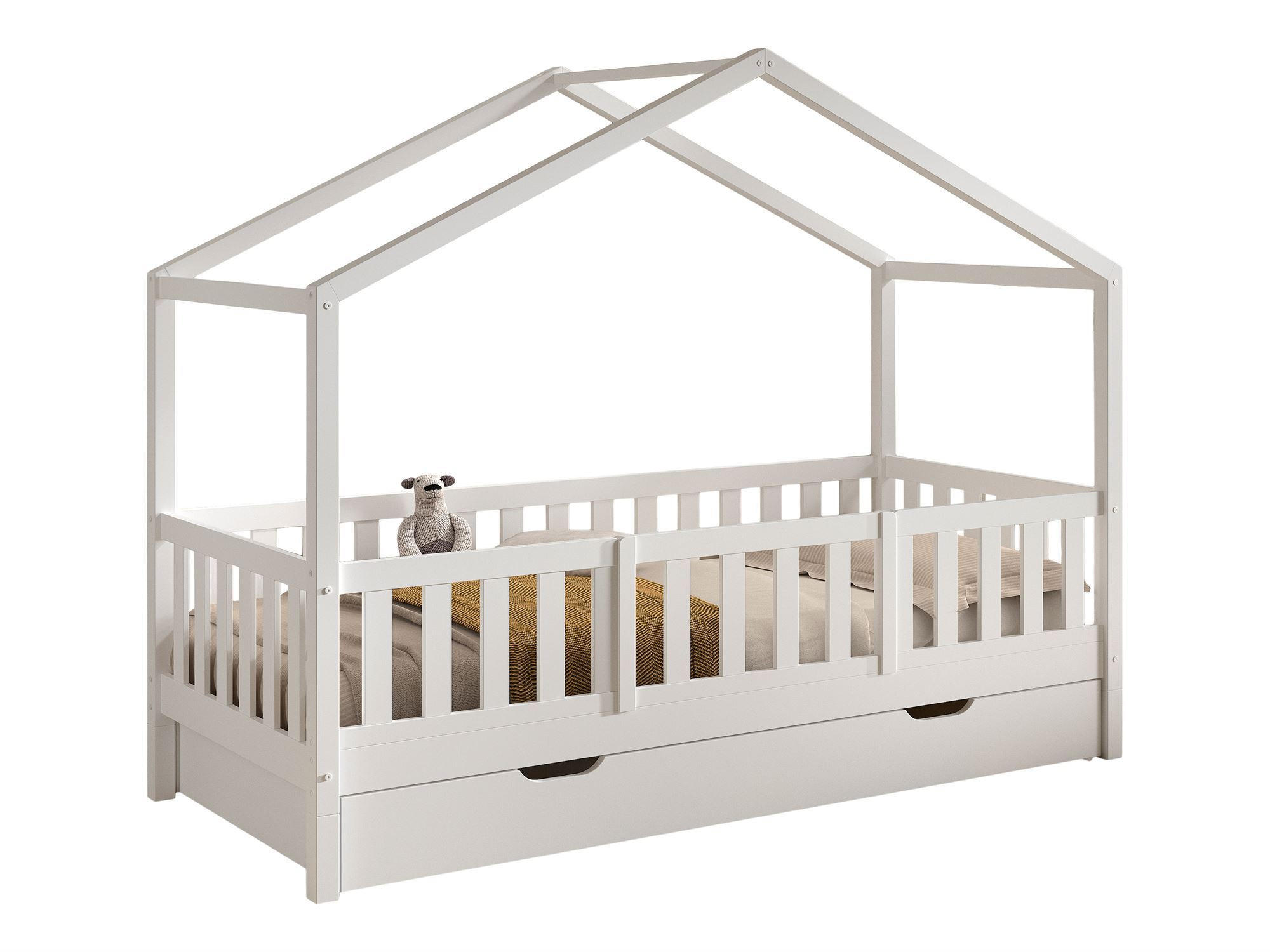 HAUSBETT Kapua 90x200 Bettschublade Rausfallschutz Kiefer massiv weiß - Weiß, Holz (90/200cm) - 58aufmkessel