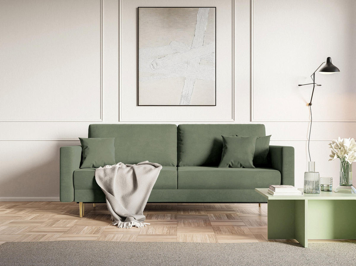 SCHLAFSOFA Valico Salbeigrün hydrophober Samt - Salbeigrün/Goldfarben, Textil/Metall (230/90/97cm) - Selsey