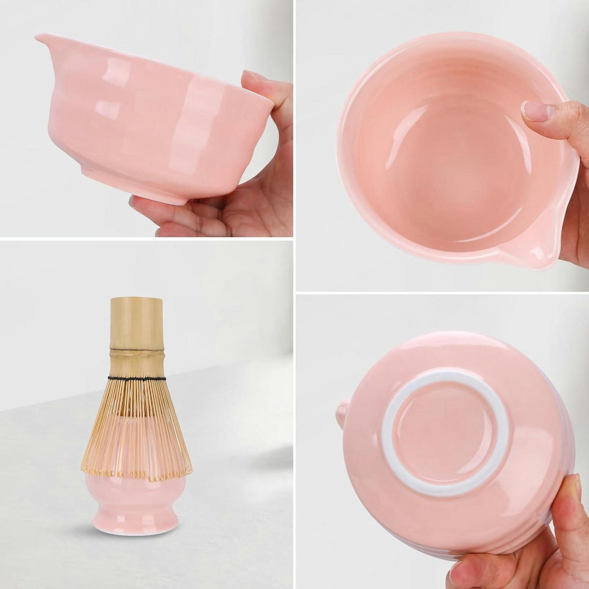 MATCHA-SET 5-teilig Rosa mit Besen, Schale und Löffel - Rosa, Keramik (14/10/14cm)