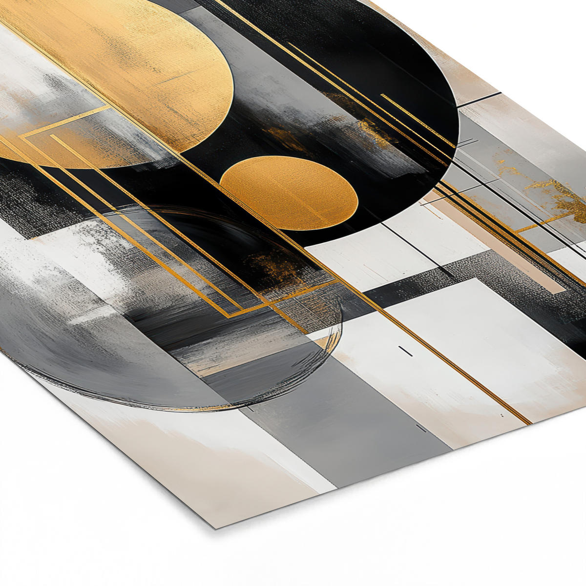 GERAHMTES BILD Abstrakt - Gold - Silber - Formen - Ästhetisch - Modern 60x80 cm - Goldfarben, Papier (60/80cm) - MuchoWow