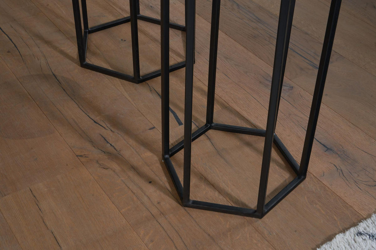 BEISTELLTISCHE 3er Set Massivholz und Metall in Hexagon-Form - Schwarz, Holz/Metall (35/35/90cm) - KADIMA DESIGN