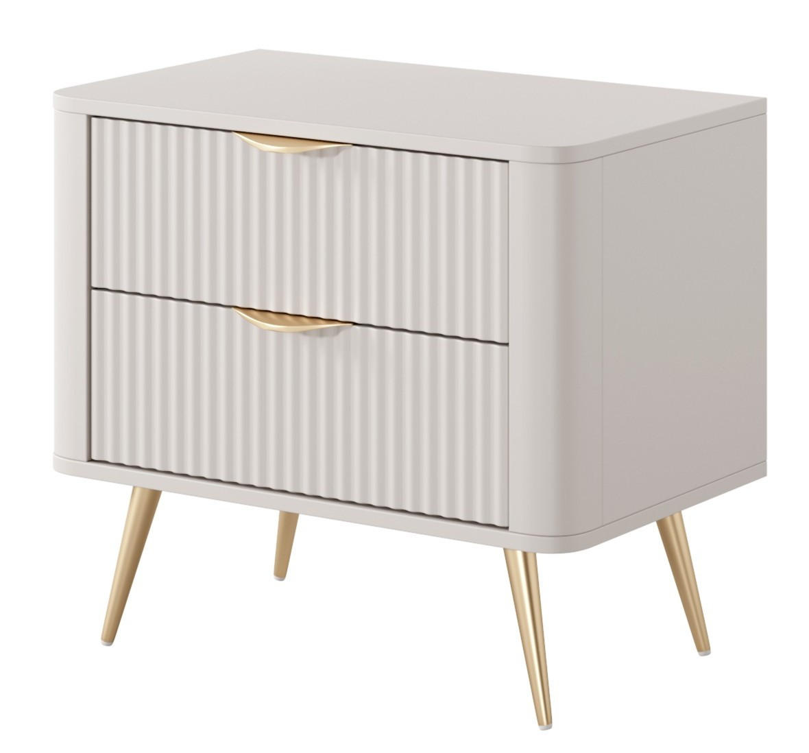 NACHTTISCH Beige Lena Geriffelt Auf Goldenen Beinen - Beige, Holzwerkstoff (63/55/38cm) - Sepro Meble