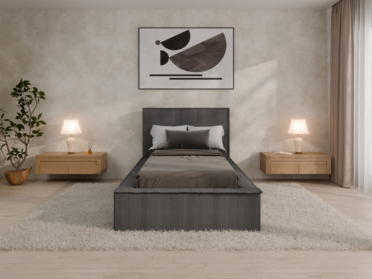 POLSTERBETT SANA 90x200cm Elegantes Polsterbett für modernen Wohnstil , ohne matratze, dunkelgrau - Dunkelgrau, Holz (90/200cm) - Panda Möbel