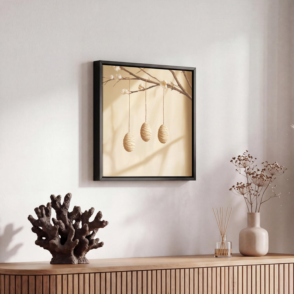 LEINWAND Bilder mit Rahmen - Beige - Osterkuchen - Eier - 20x20 - Beige, Textil (20/20cm) - MuchoWow