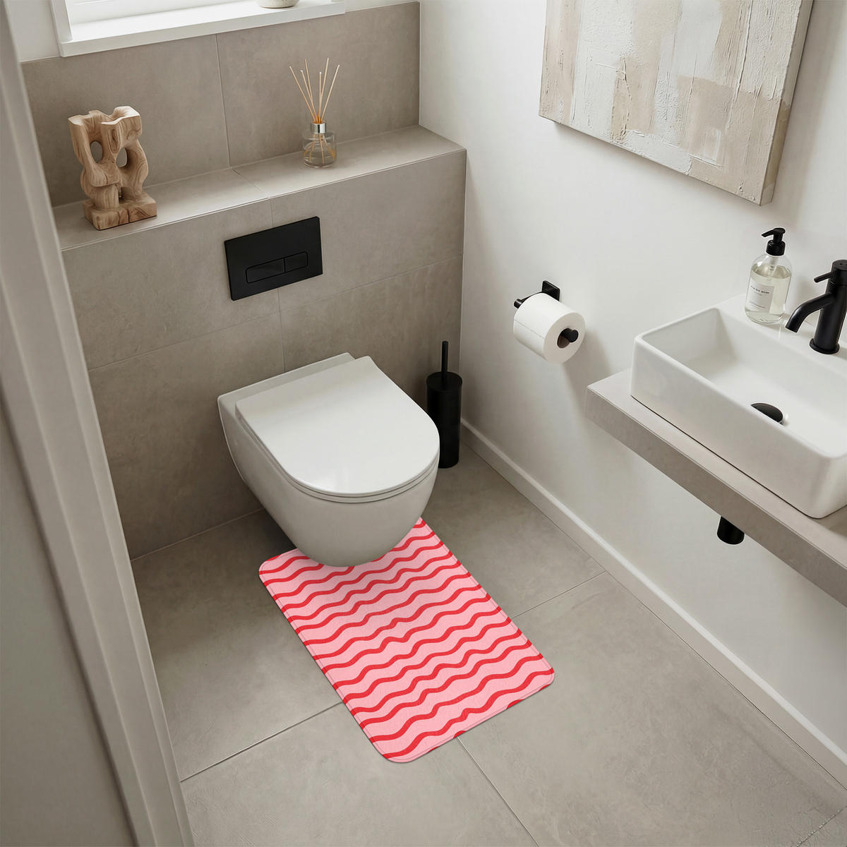 PREDLOŽKA PRED WC Hravé - vzor - červená 40x60 cm - ružová, textil/plast (40/1cm) - OnlyWow