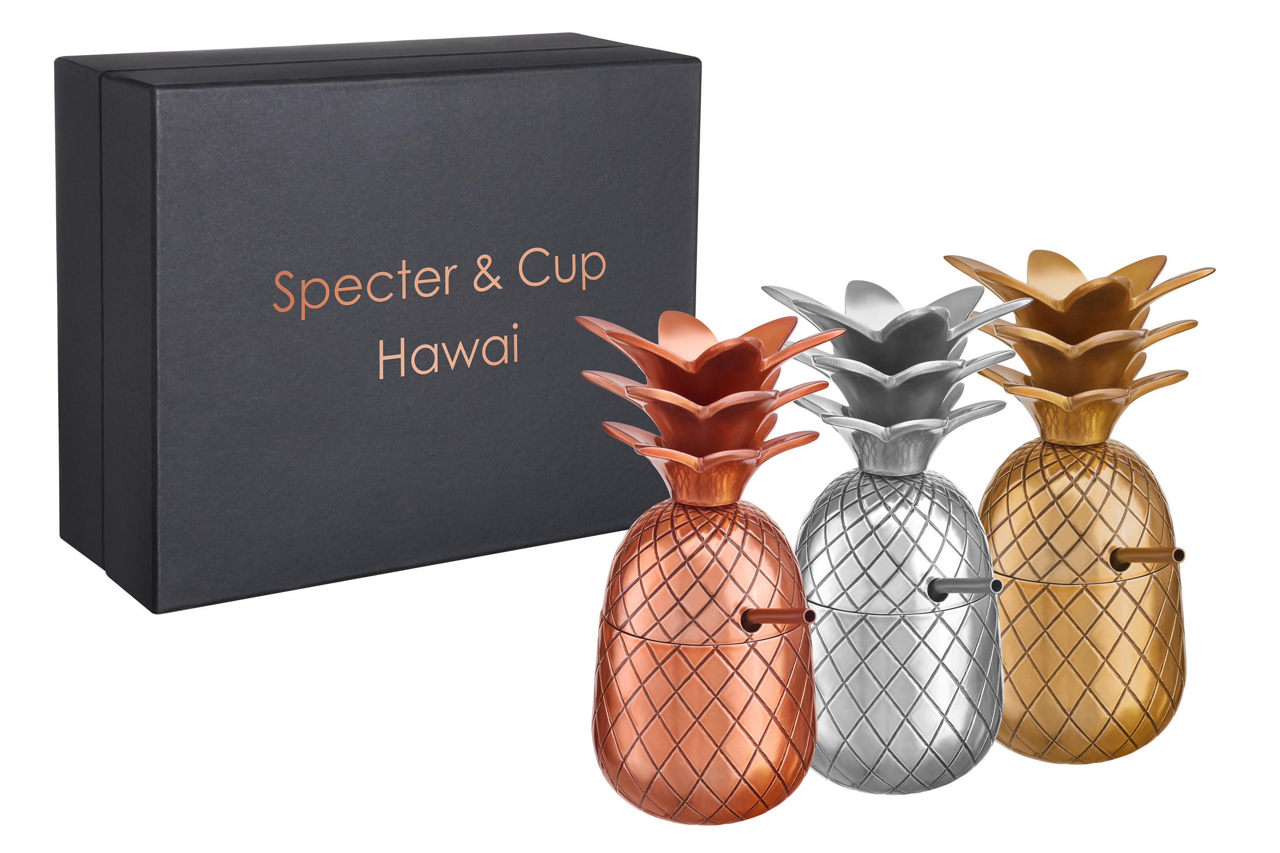 COCKTAILBECHER ANANAS Mood 3er Set 300ml mit Deckel + Strohhalm - Kupferfarben, Paraffin (7/19/19cm) - Specter & Cup