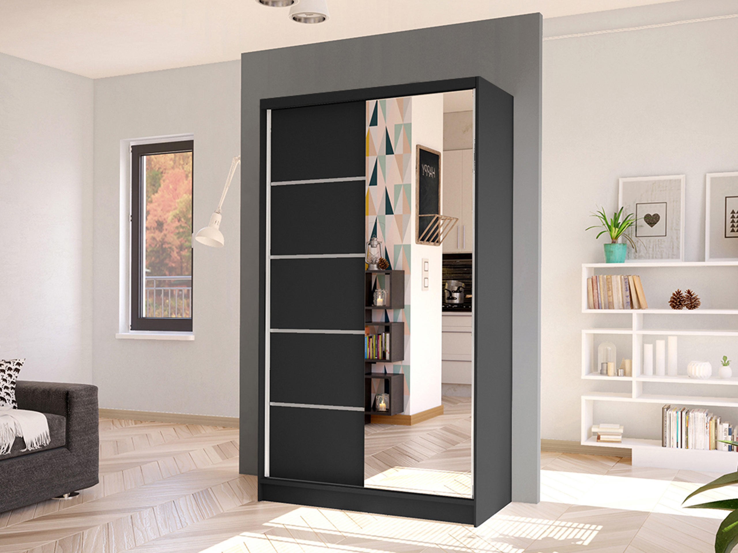 SCHWEBETÜRENSCHRANK Diego III - Schwarz, Holzwerkstoff/Metall (100/200/58cm) - MIRJAN24