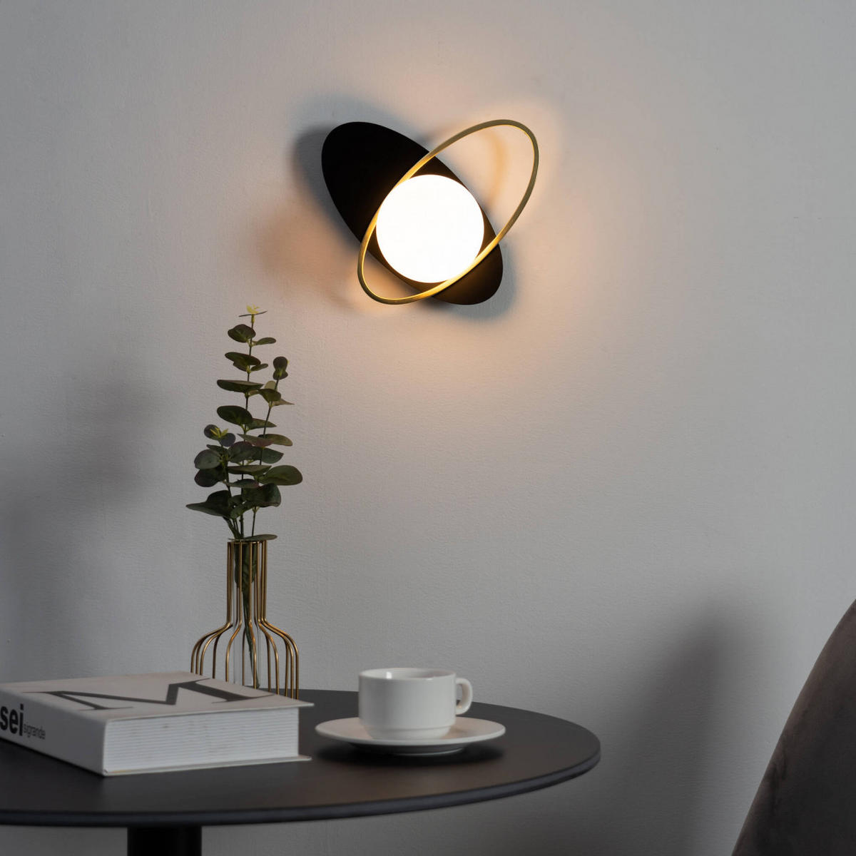 WANDLEUCHTE Mattina, Schwarz und gold, 17.5cm - Goldfarben, Glas (21/17.5/13cm) - KOSILUM