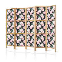 PARAVENT Japanischer 5-tlg 225x172 cm Pfingstrosen Natur - Rosa, Holz/Textil (225/172/3cm) - Muralo