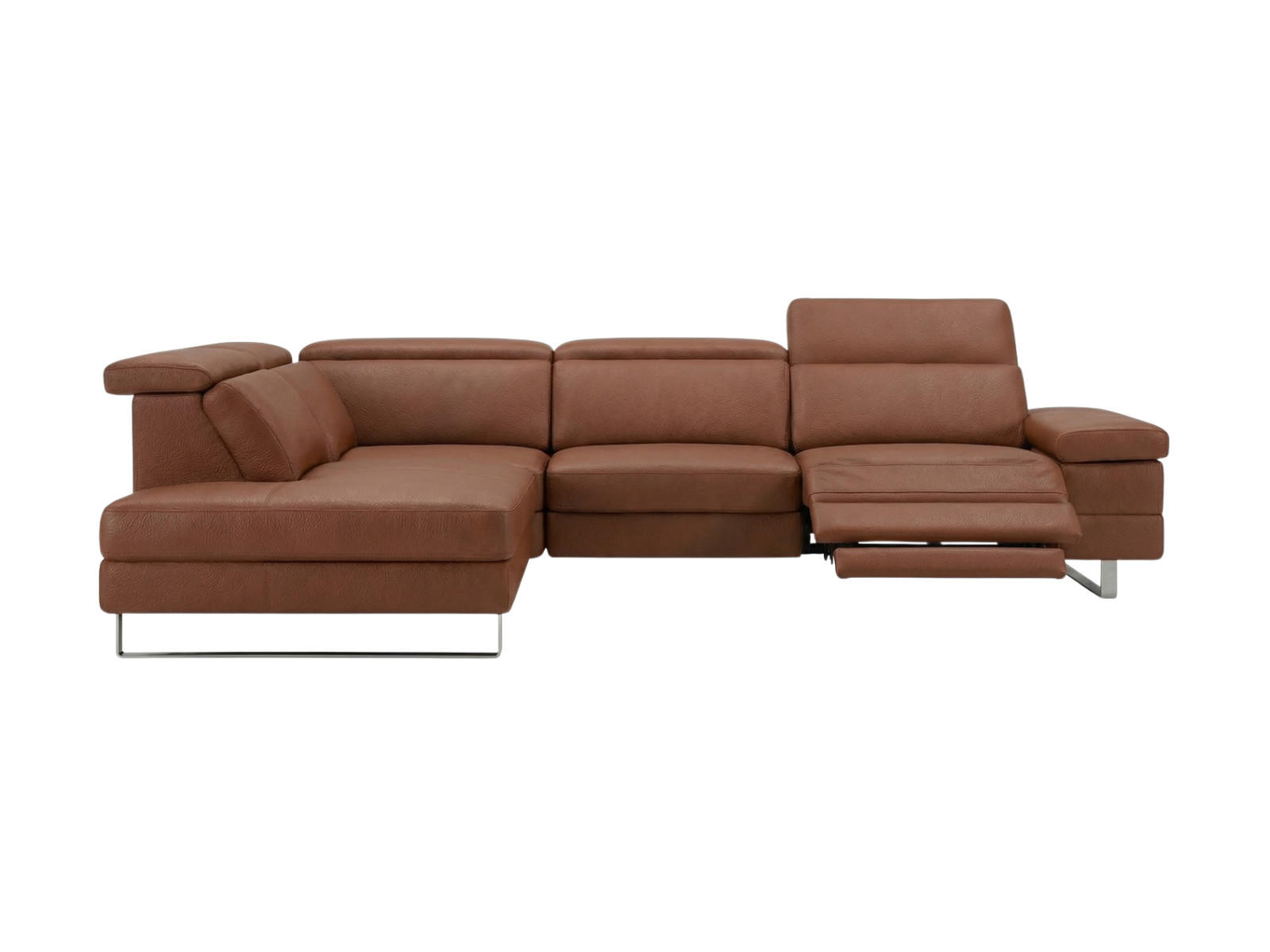 ECKSOFA Virage Echtleder mit 1 x Relaxfunktion Cognacbraun - Cognac, Leder/Metall (263/232cm)