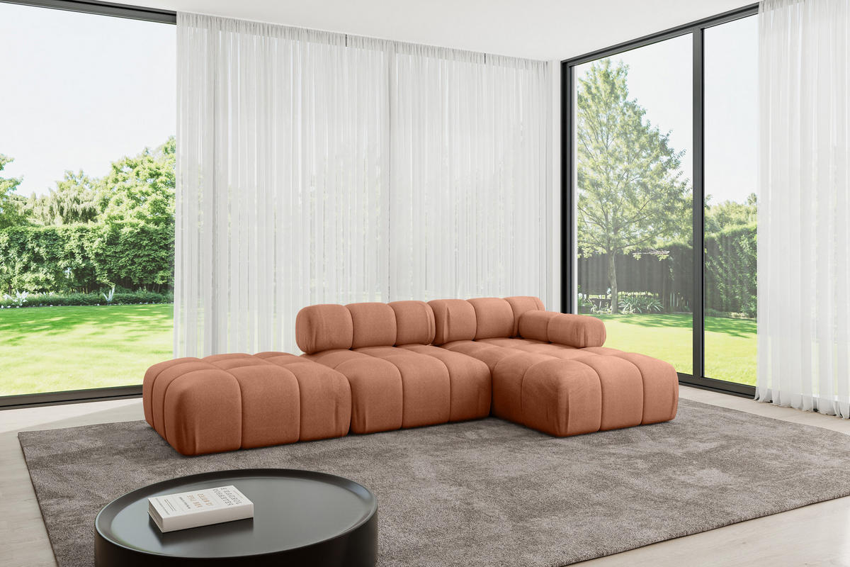 ECKSOFA modulares Sofa Lizur-L1 - 285x160x70 cm Apricot Velours - Koralle, Holzwerkstoff/Textil (285/160cm) - ALTDECOR