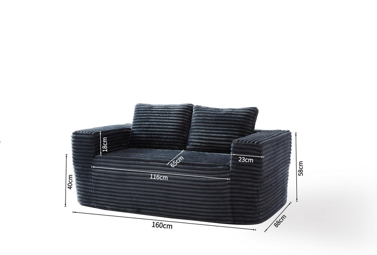 SOFA 2-Sitzer ohne Montage, Cordstoff Grau - Grau, Kunststoff (160/58/88cm) - Meubliv