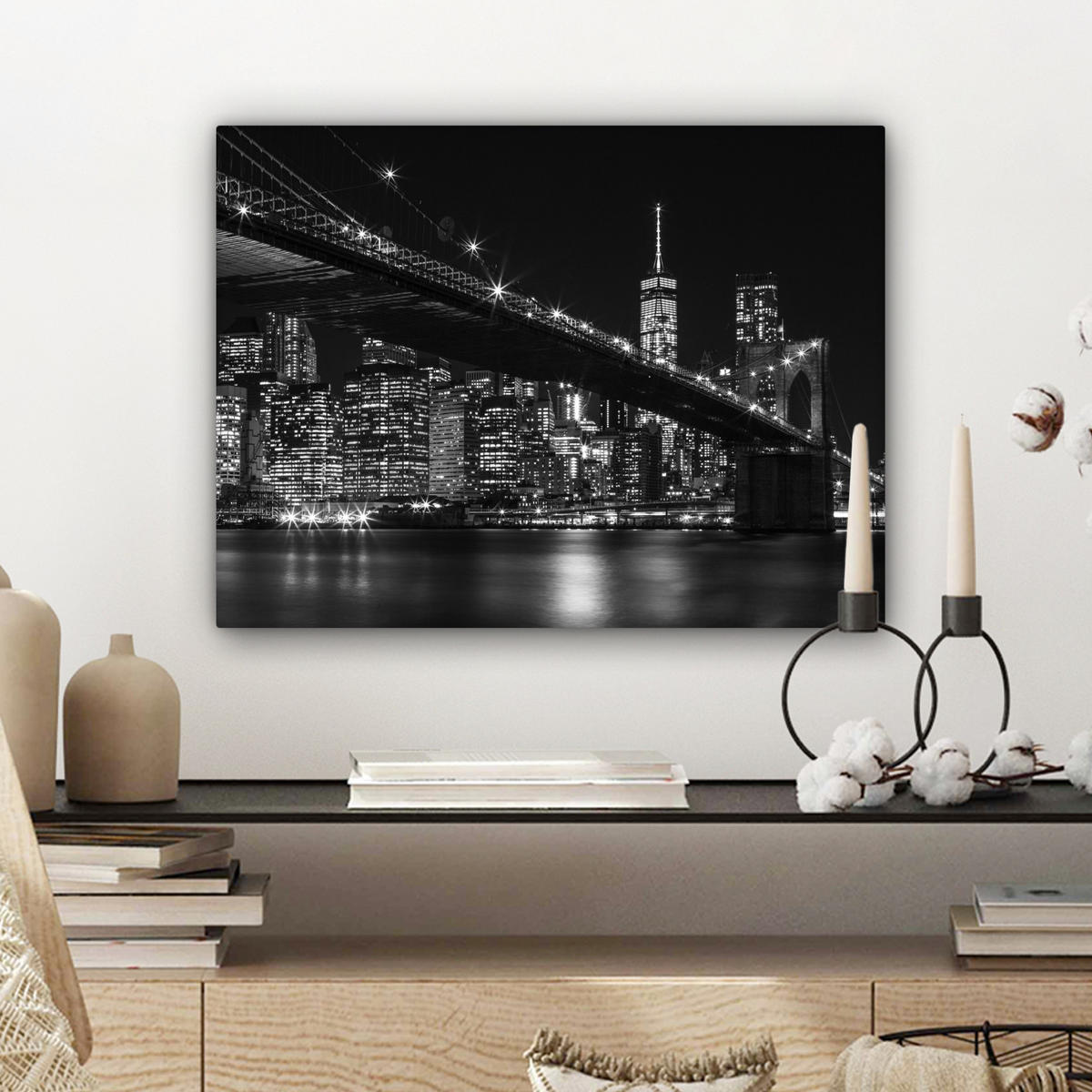 LEINWANDBILD New York - Brooklyn - Brücke 40x30 cm - Schwarz, Textil (40/30cm) - MuchoWow