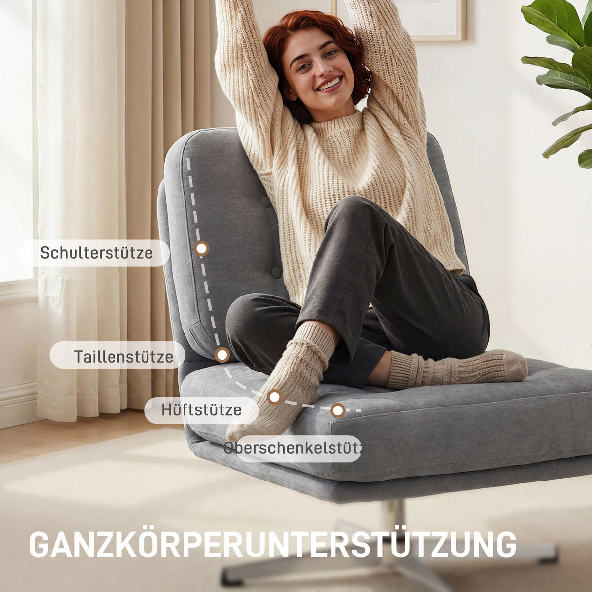 LEŽÁK z polyesteru, světle šedý - stříbrná/světle šedá, kov/textil (70/84/87cm) - HOMCOM