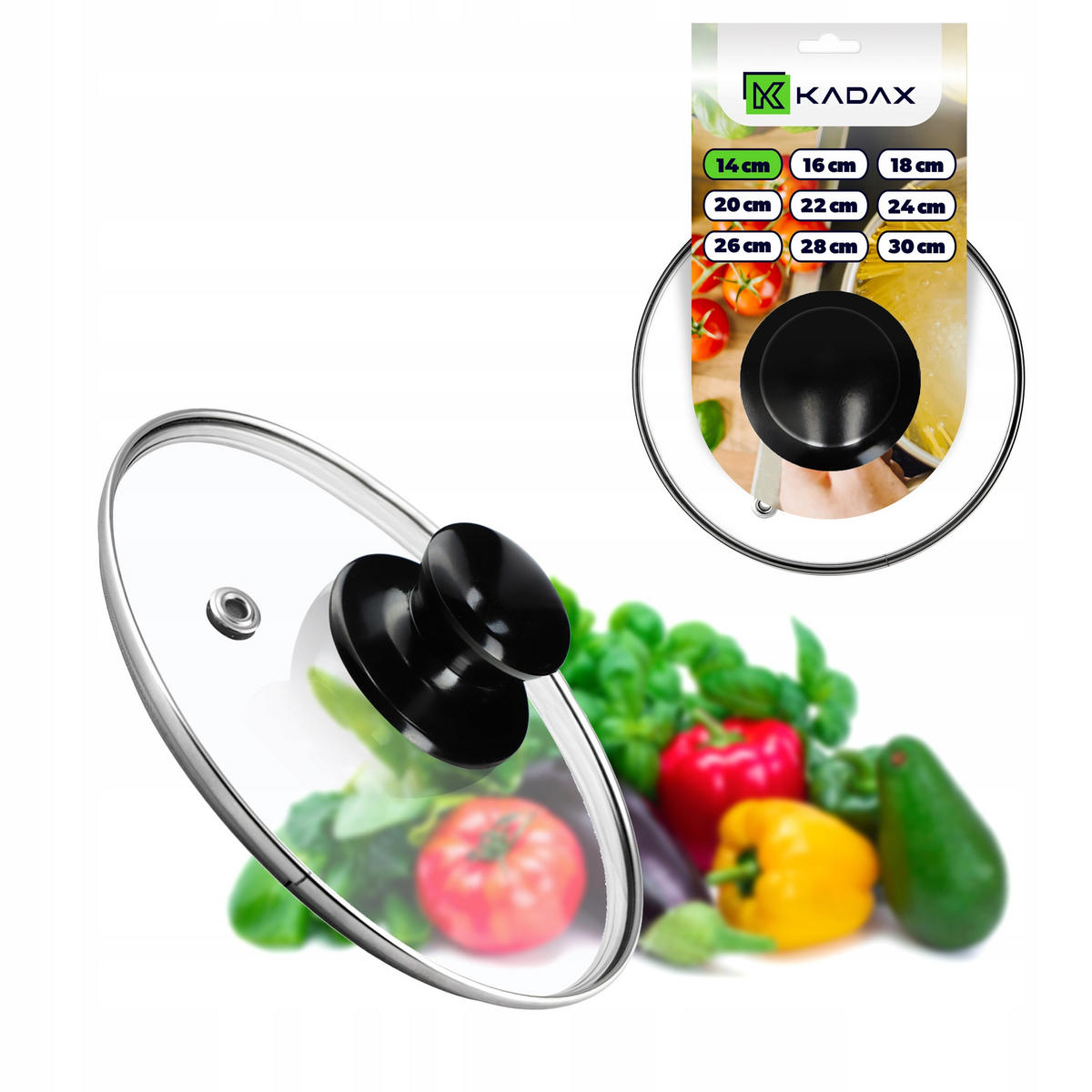DECKEL mit schwarzem Griff, 14 cm, 1 Stück - Transparent, Glas/Kunststoff (14cm) - KADAX