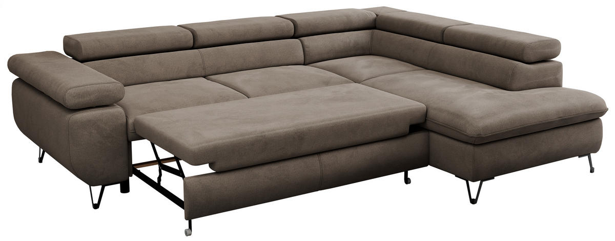 ECKSOFA PEDRO L Braun Velvet - Rechts Seite - Schwarz/Braun, Textil/Metall (273/208cm) - MKS