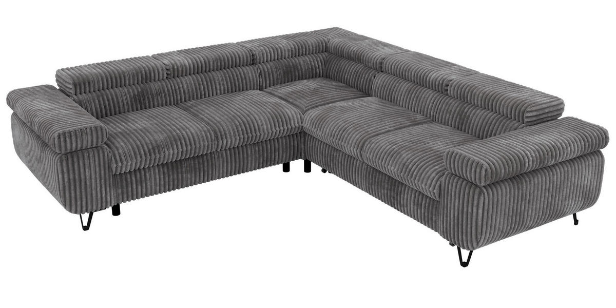 ECKSOFA QUADRO L - Grau Cord - Links Seite - Schwarz/Grau, Textil/Metall (269/269cm) - MKS