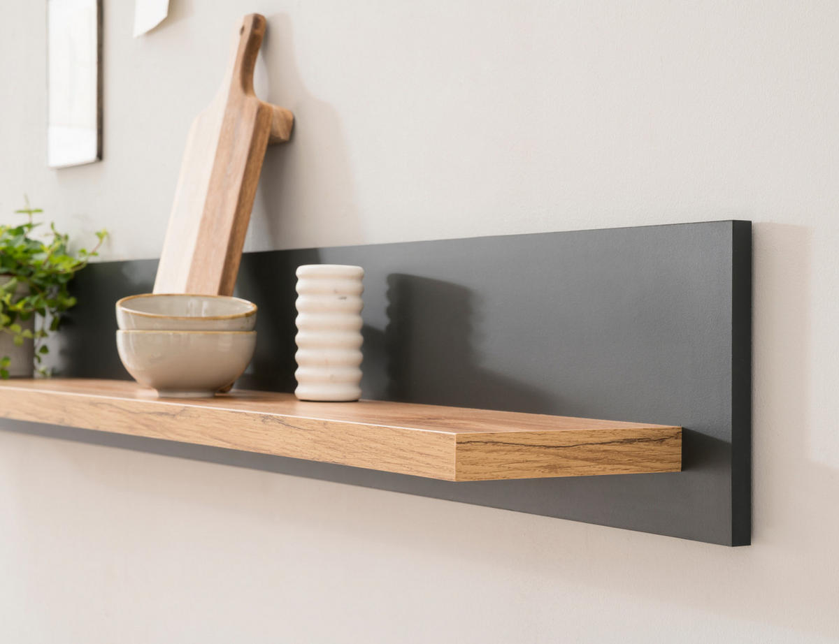 WANDBOARD grau, Eiche Wotan, Landhaus 150 x 20 cm, Wandregal mit breitem Regalboden - Eiche Wotan/Grau, Holzwerkstoff (150/20/20cm) - Furn.Design