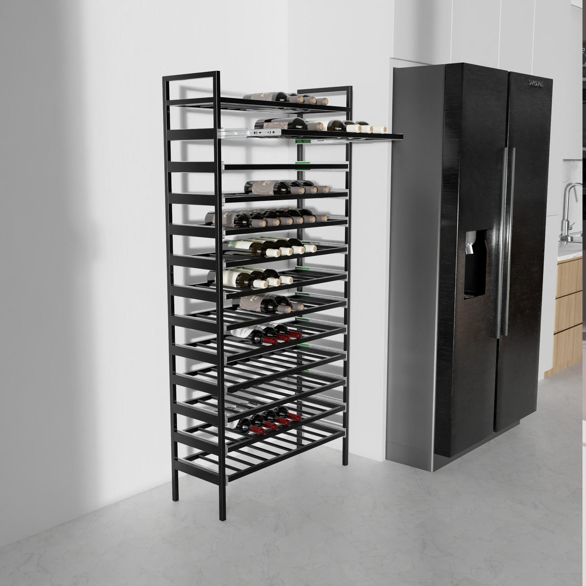WEINREGAL Amarone Metall,Schwarz, Für 117 Weinflaschen 170/80/30cm - Schwarz, Metall (30/170/80cm) - Metalo Pro