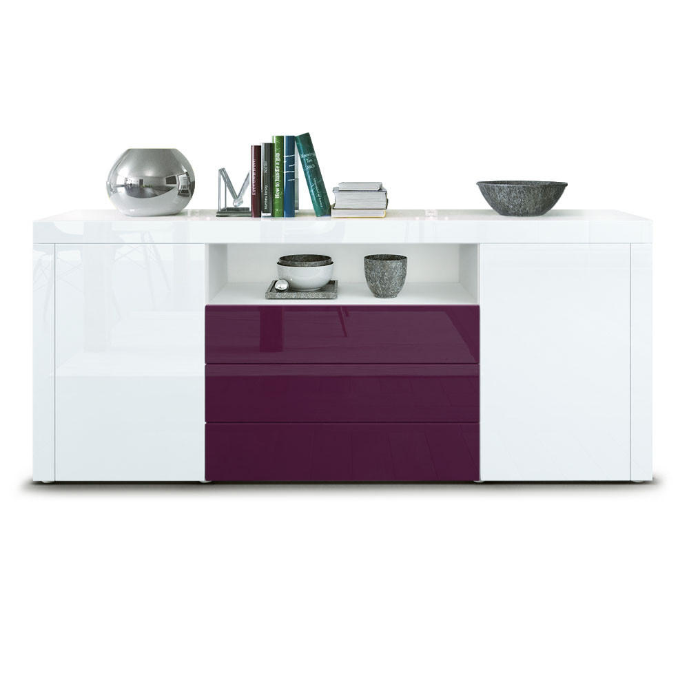 SIDEBOARD Santiago Weiß Hochglanz / Brombeer Hochglanz - Weiß Hochglanz, Holzwerkstoff (167/72/35cm) - Vladon