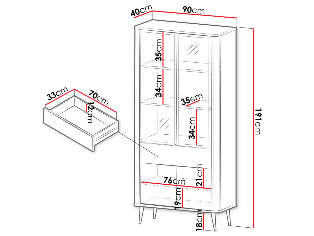 VITRINE Marly 1SD2W RE02 - Kaschmir/Schwarz, Holzwerkstoff/Metall (90/191/40cm) - MIRJAN24
