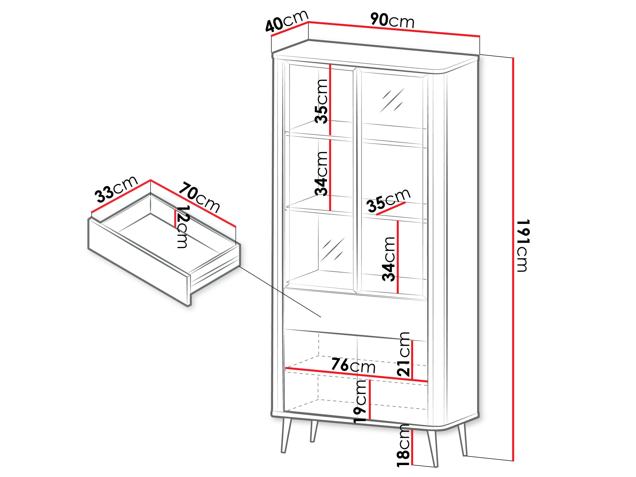 Thumbnail - Mirjan24 Vitrine, Kaschmir, Grau, Metall, 1 Schubladen, Rechteckig, 90x191x40 cm, Wohnzimmer, Wohnwände, Vitrinenschränk...