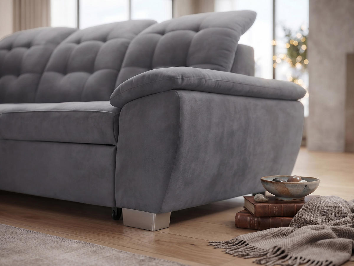 ECKSOFA LENO Links, mit Schlaffunktion und Bettkasten, Grau - Grau, Kunststoff/Textil (261/220cm) - Idohome