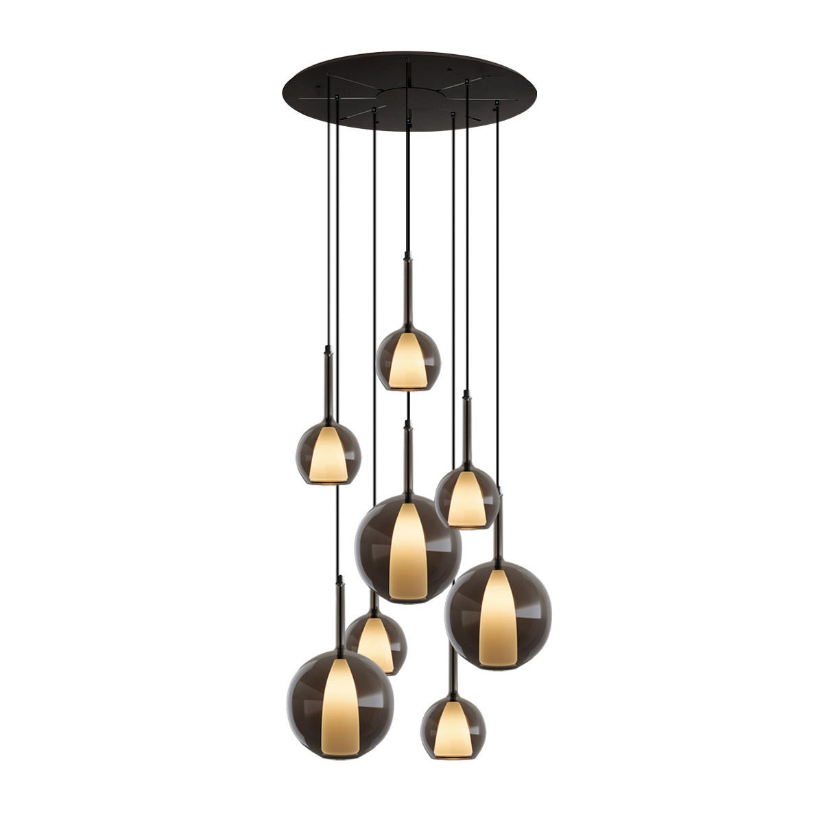GALERIELEUCHTE Belluna 8-flammig Rauch Ø 14/24cm - Anthrazit, Glas (24/24/45cm) - s.luce