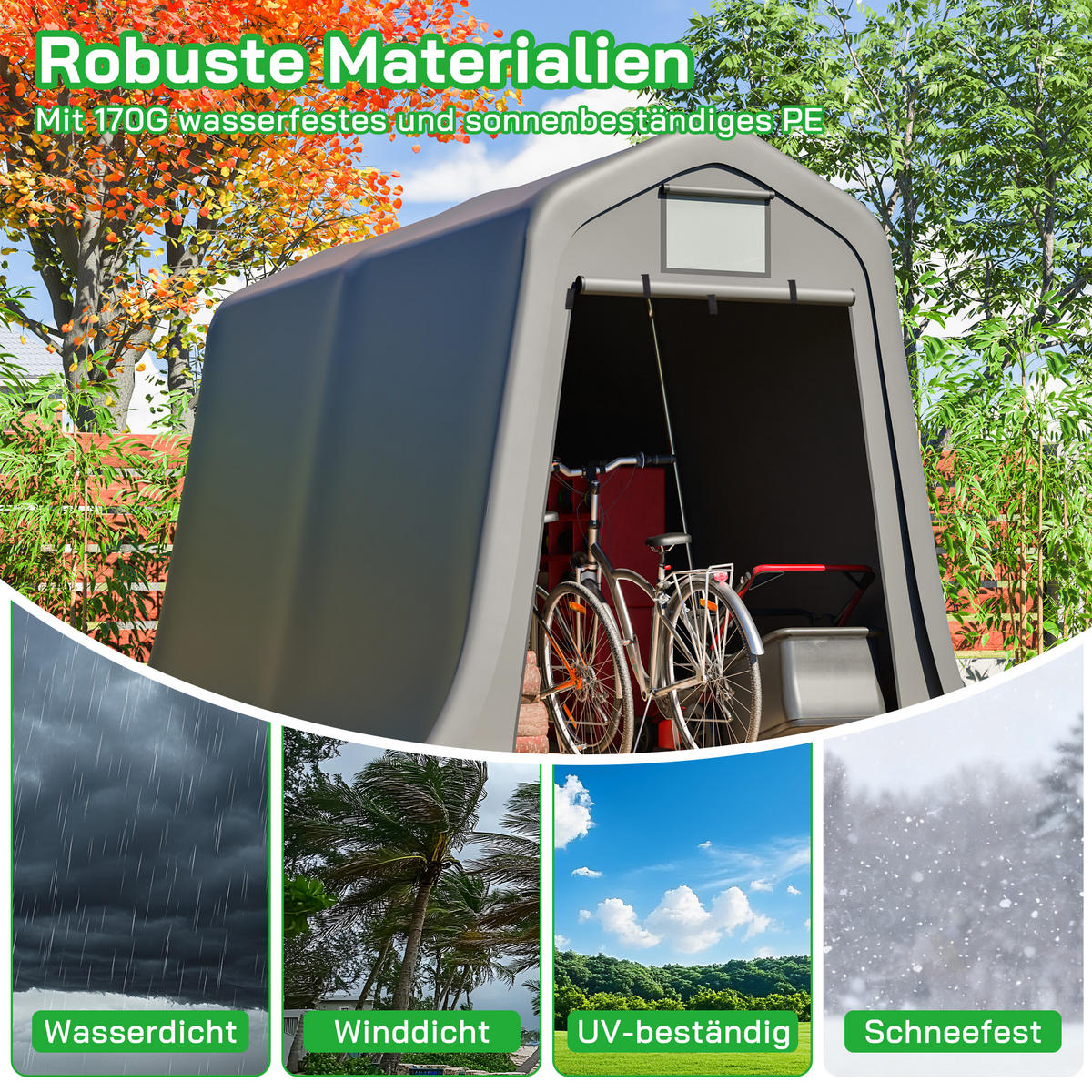 KLEINGARAGE aus PE 213x366x225 cm in Dunkelgrau mit Rolltor - Dunkelgrau, Metall (366/225/213cm) - Modfu