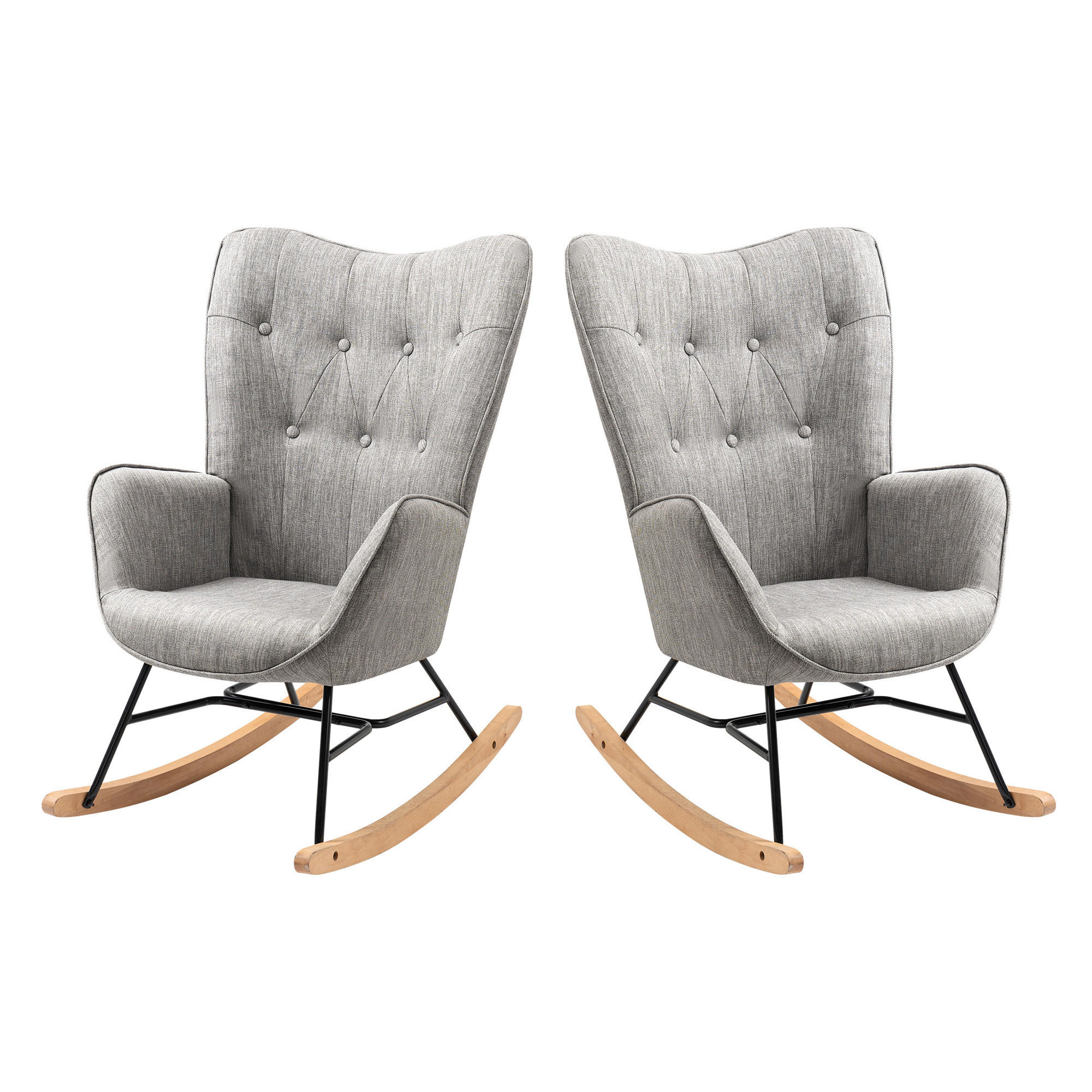 SCHAUKELSTUHL 2er-Set, Metall, Grau - Grau, Holz/Textil (66/97/84cm) - Meubles Cosy