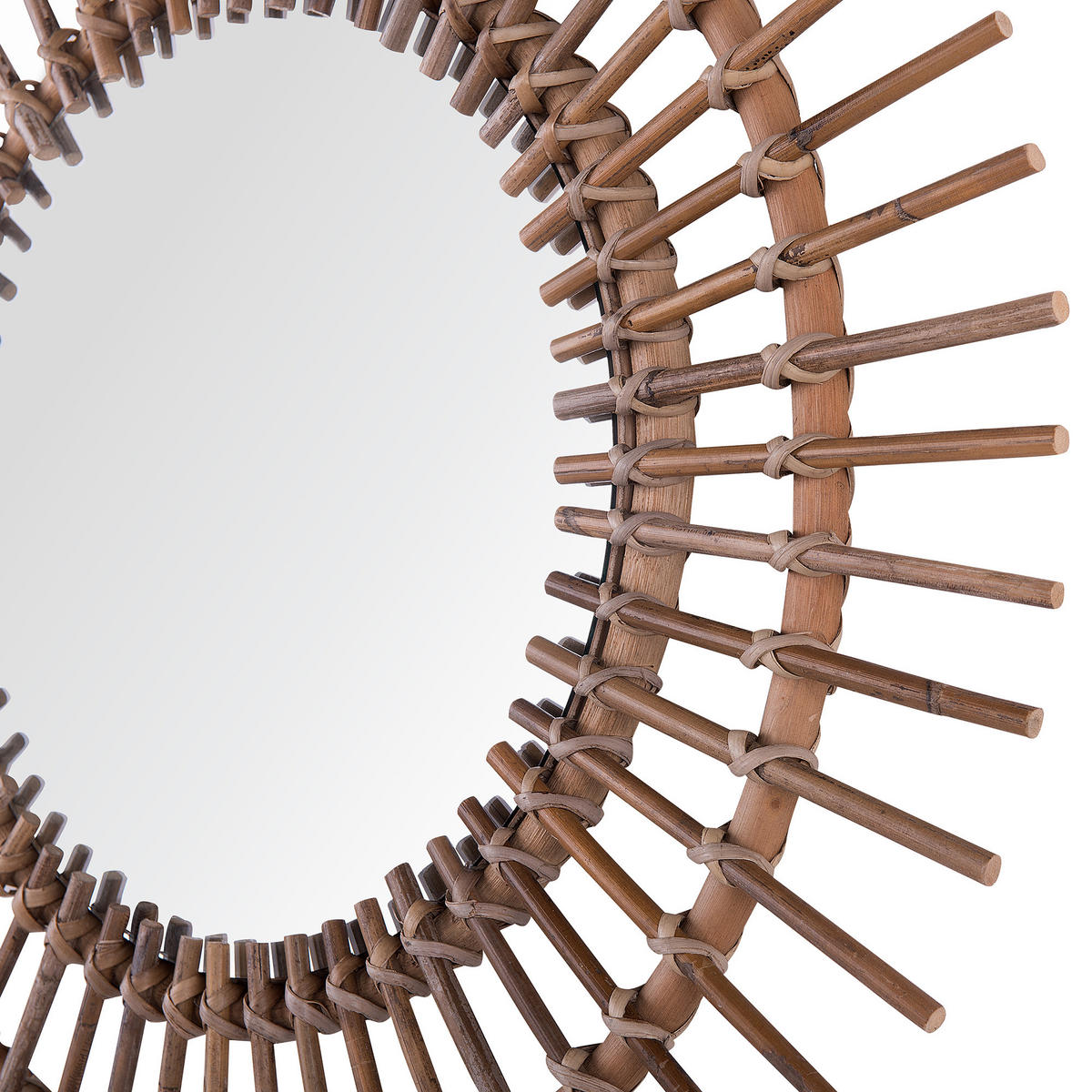 WANDSPIEGEL sandbeige Rattan Sonnenform 76 cm Stenen - Braun, Naturmaterialien (76/76/3cm) - Beliani