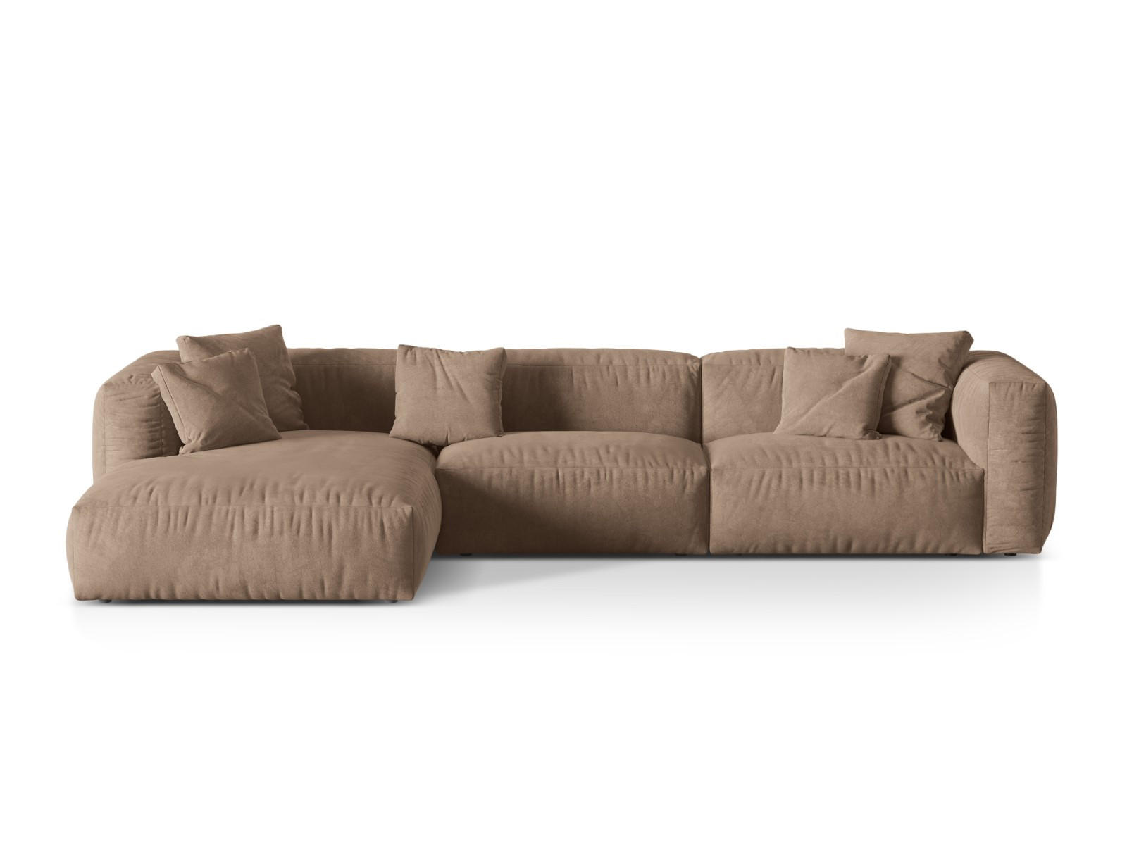 ECKSOFA modular links Martina aus Samt dunkelbeige 3 Sitzplätze - Mokka, Textil (176/332cm) - Micadoni