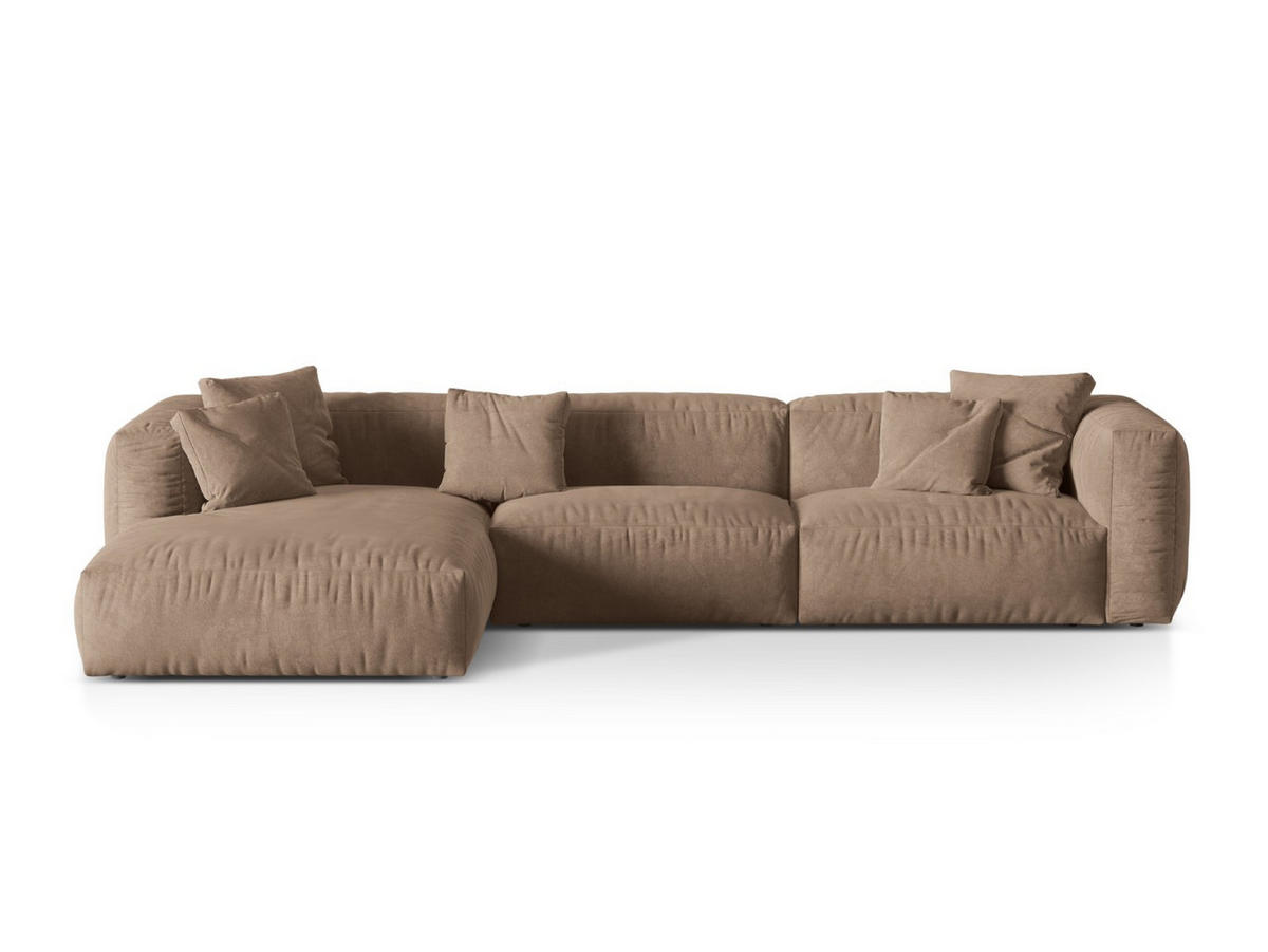 ECKSOFA modular links Martina aus Samt dunkelbeige 3 Sitzplätze - Mokka, Textil (176/332cm) - Micadoni