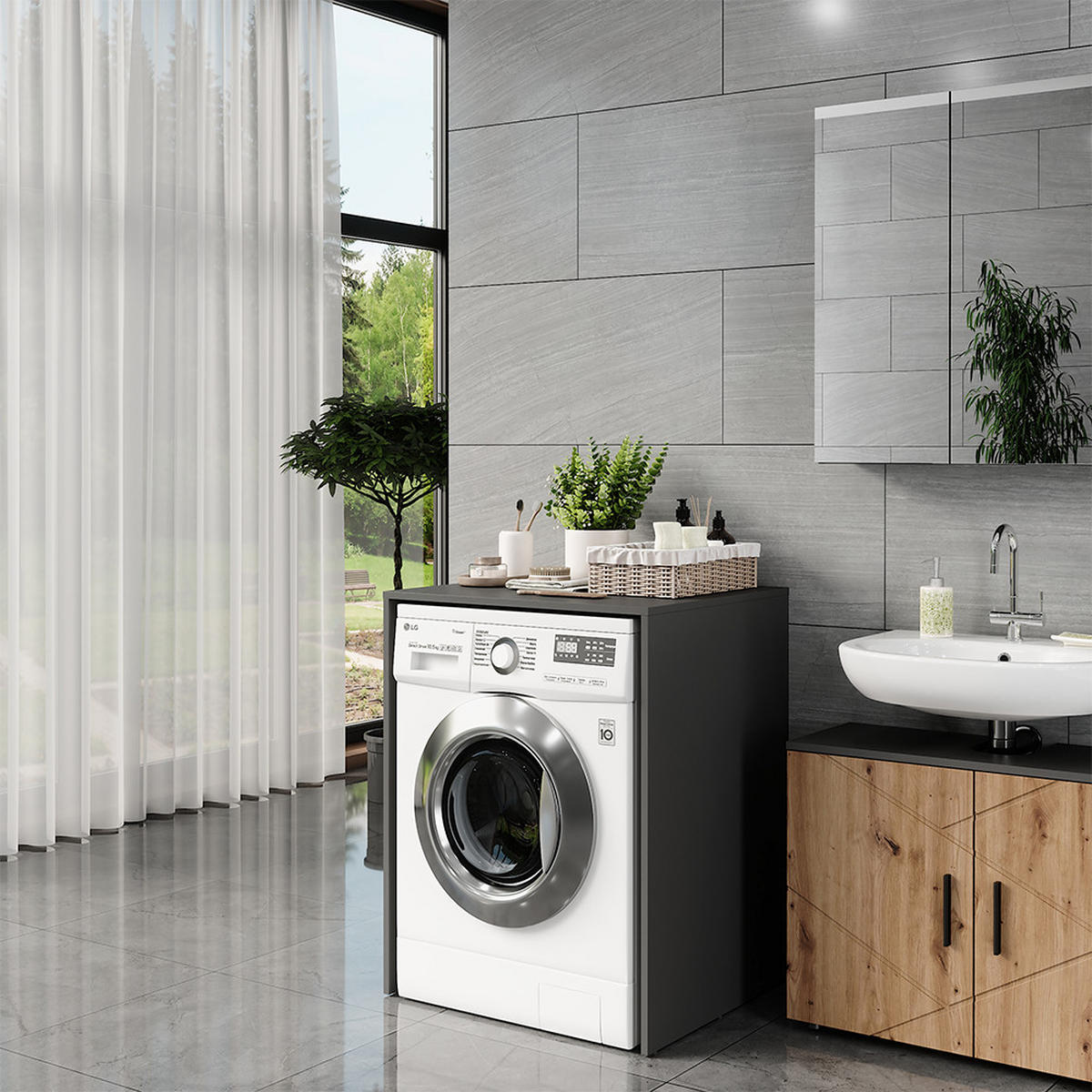 SKRINKA NA PRÁČKU Irma antracitová - antracitová, kompozitné drevo (68/88.5/60.1cm) - Vicco