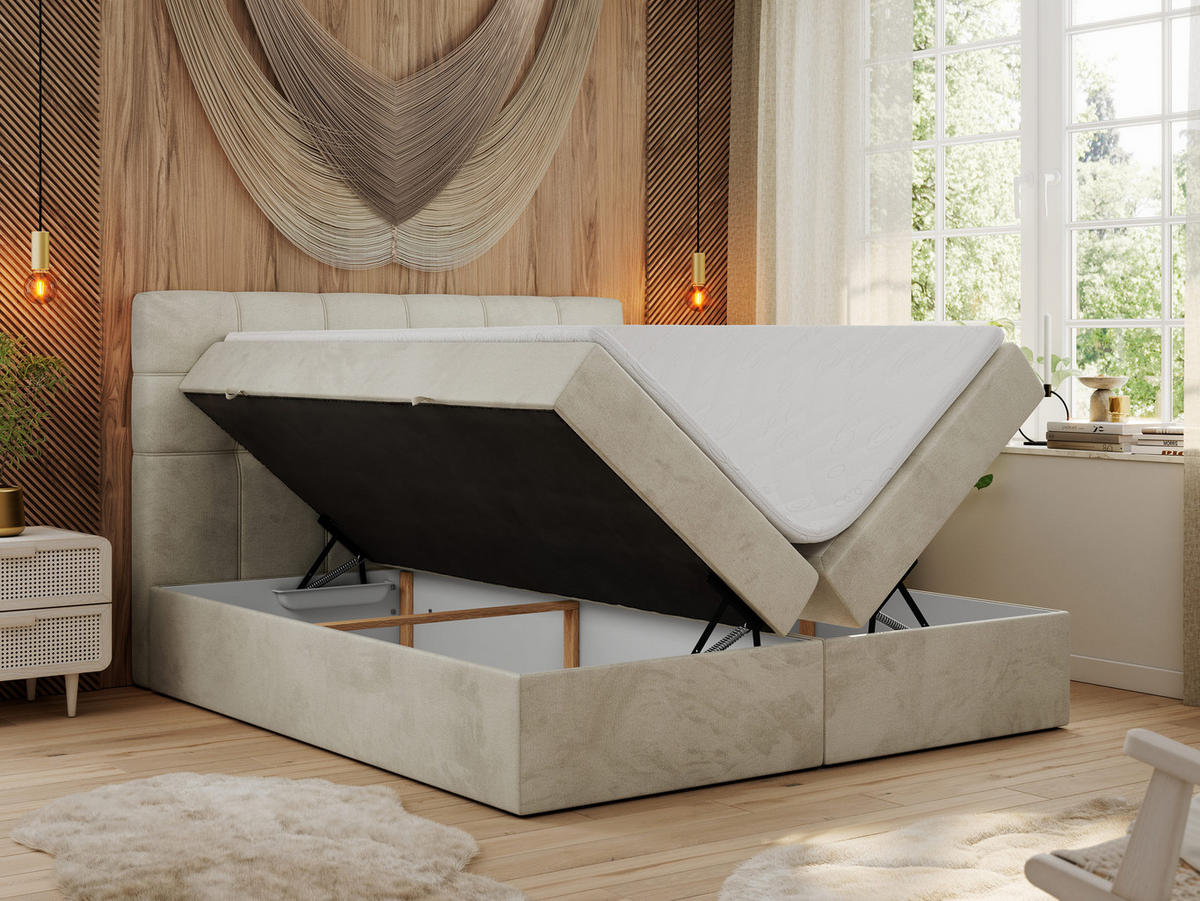 BOXBETT ERNI 180/200 - Beige Velvet - H3 - Beige, Holz/Textil (180/200cm) - MKS