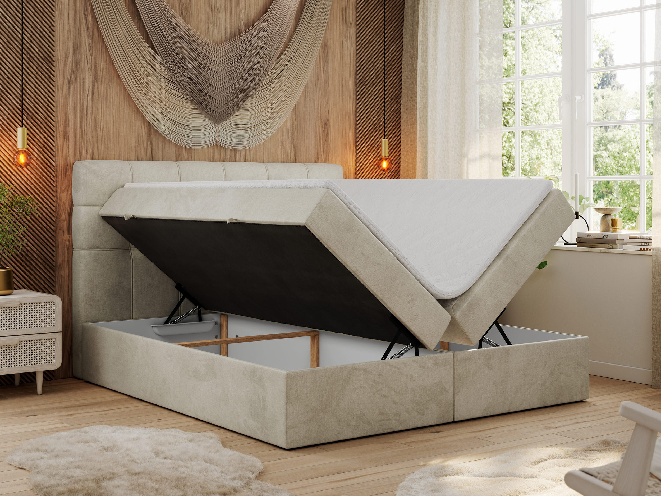 Thumbnail - MKS Boxbett, Beige, Textil, 2-Sitzer, H4, Rechteckig, 120x200 cm, Schlafzimmer, Betten, Boxspringbetten