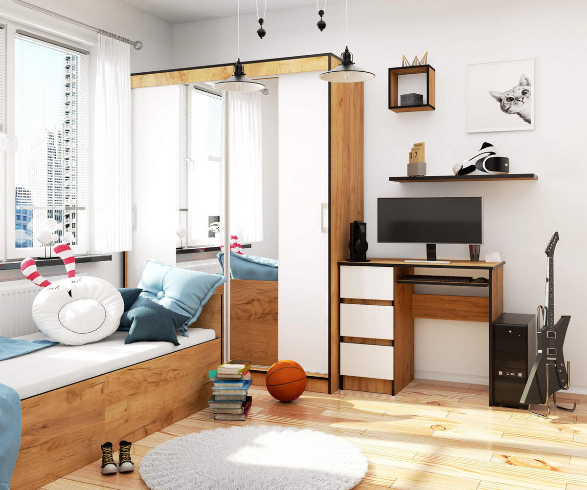 SCHREIBTISCH Links 3 Schubladen, Craft-Weiß, 90x50x77 cm - Weiß/Nickelfarben, Holz (50/90/77cm) - Milordbikes