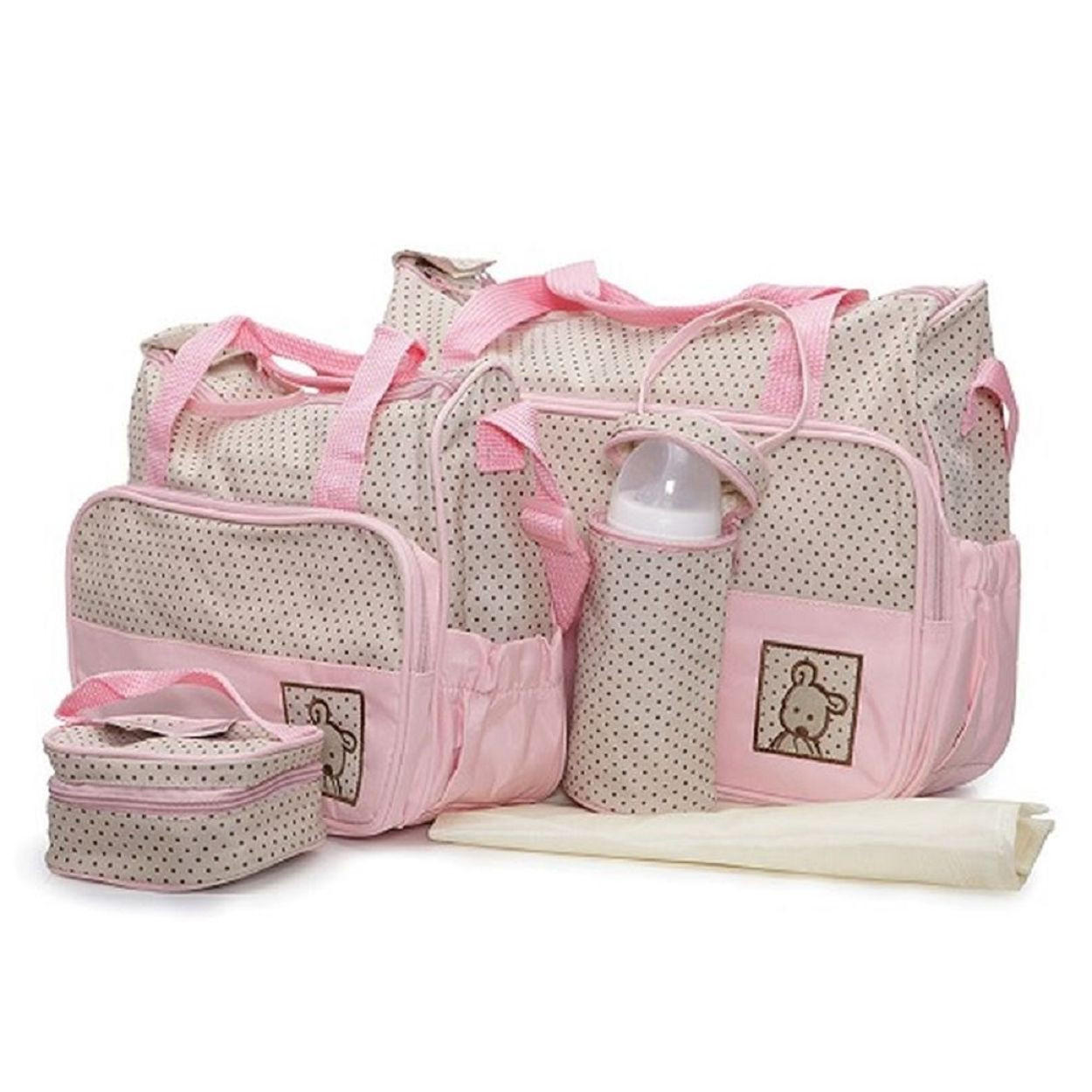 WICKELTASCHE Stella pink 3-teiliges Set, Isoliertasche, Wickelunterlage, Schultergurte, Fächer - Rosa, Textil (40/29/16cm) - Moni