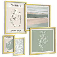 BILDER SET 5er Set - 50x50 cm & 20x30 cm & 40x60 cm Goldrahmen - Abstrakte Pflanzenformen - Goldfarben, Kunststoff (40/60cm) - TULUP