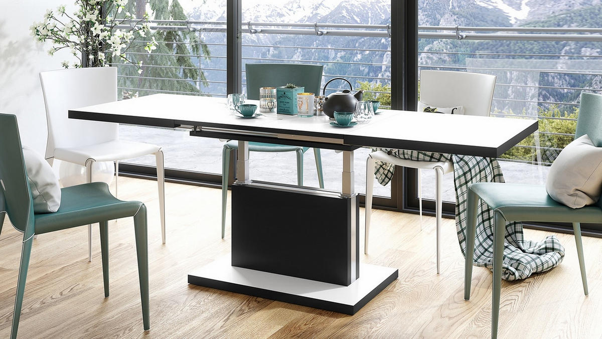 COUCHTISCH rechteckig Weiß matt - Schwarz matt ausziehbar höhenverstellbar - Schwarz/Weiß, Holzwerkstoff (80/120/56cm) - designimpex