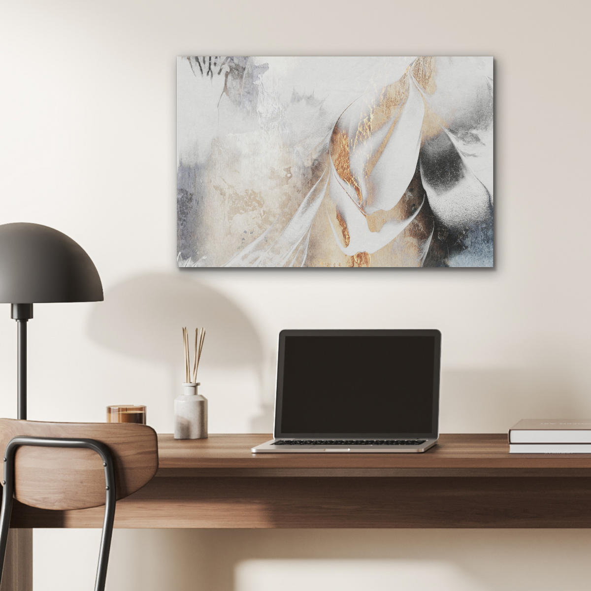AKUSTIKBILD Luxus - Abstrakt - Gold - Weiß Wanddeko 70x50 cm - Goldfarben, Kunststoff (70/50/0.9cm) - MuchoWow